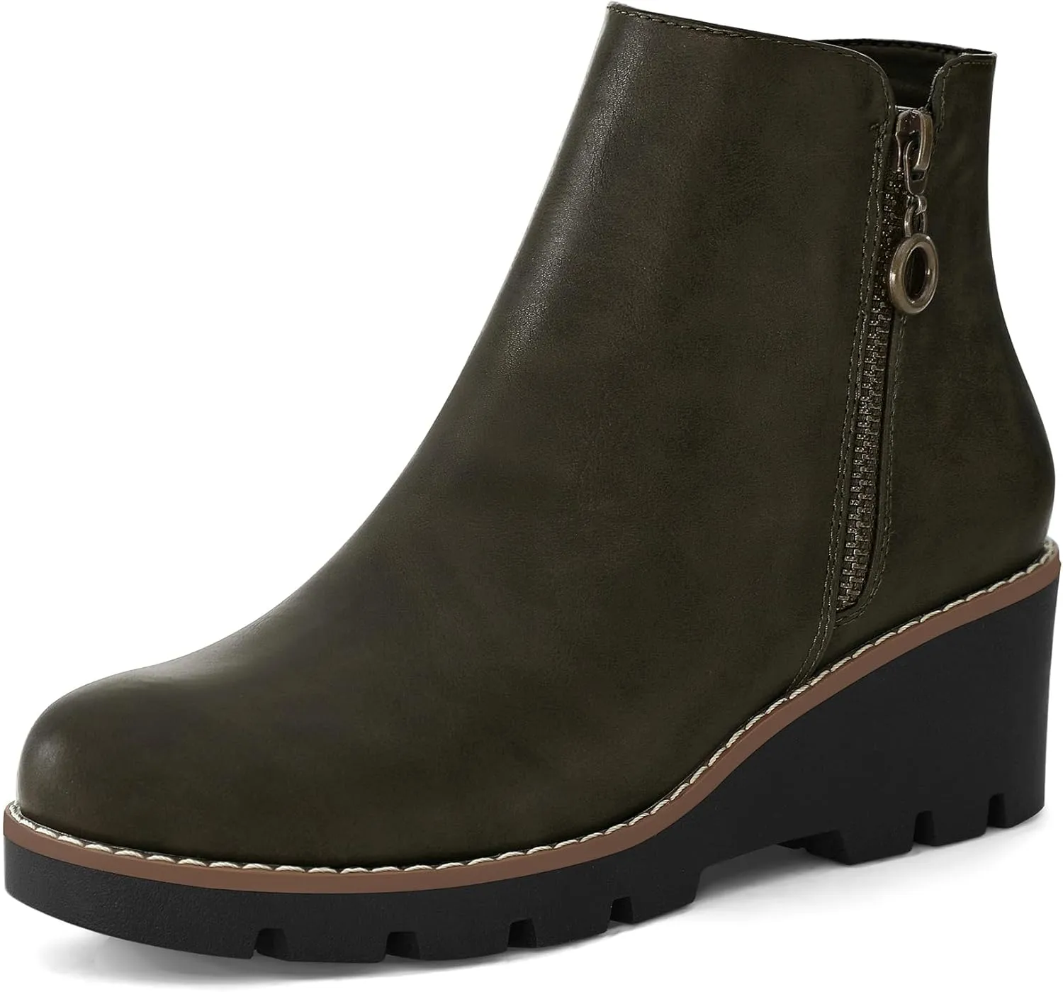 mysoft Women's Ankle Boots Zipper Wedge Booties Lug Sole