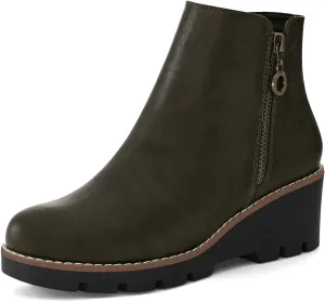 mysoft Women's Ankle Boots Zipper Wedge Booties Lug Sole