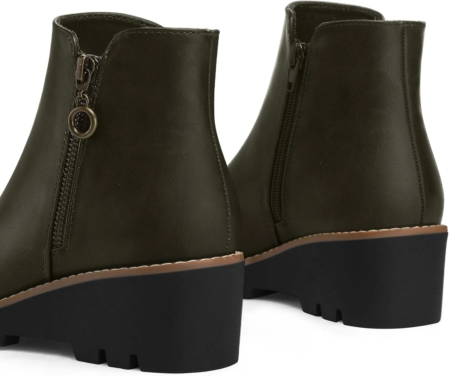 mysoft Women's Ankle Boots Zipper Wedge Booties Lug Sole