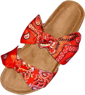 oiangi Bow Flat Sandals for Women Summer Trendy Casual Print Double Strap Open Toe Slip-on Slippers Lightweight Comfortable Beach Shoes Flip Flops