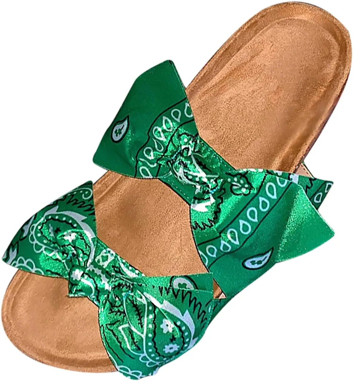 oiangi Bow Flat Sandals for Women Summer Trendy Casual Print Double Strap Open Toe Slip-on Slippers Lightweight Comfortable Beach Shoes Flip Flops