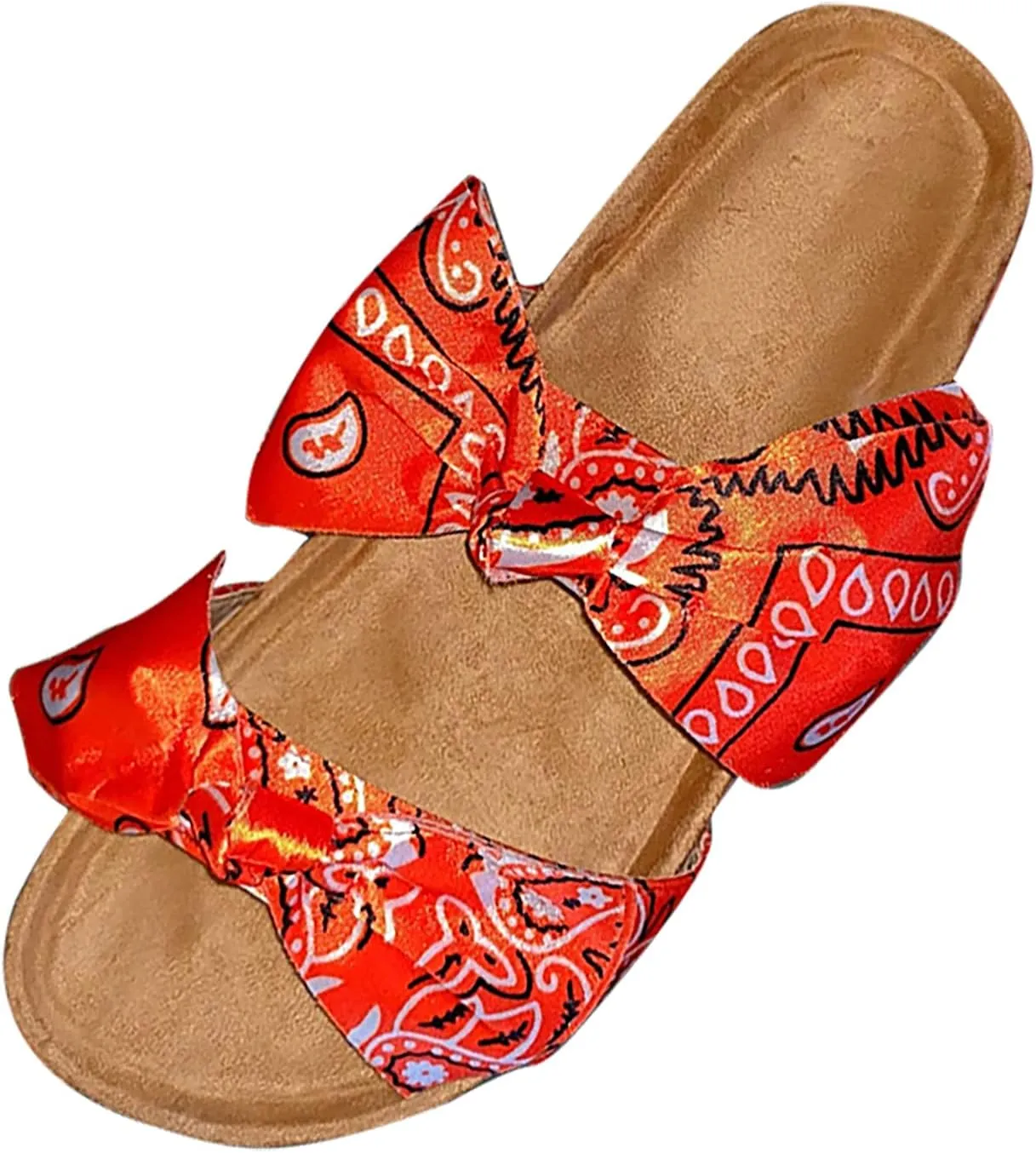 oiangi Bow Flat Sandals for Women Summer Trendy Casual Print Double Strap Open Toe Slip-on Slippers Lightweight Comfortable Beach Shoes Flip Flops