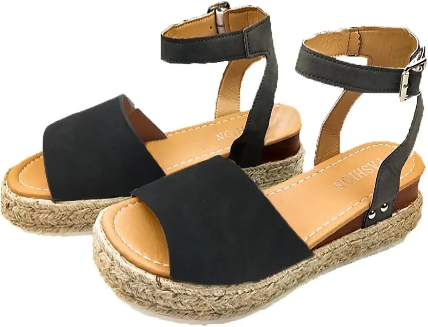 oiangi Sandals Women Espadrilles Wedge Sandal Summer Fashion Ankle Straps Buckle Flatform Shoes Dressy Comfy Open Toe Beach Shoes Business Casual Shoes
