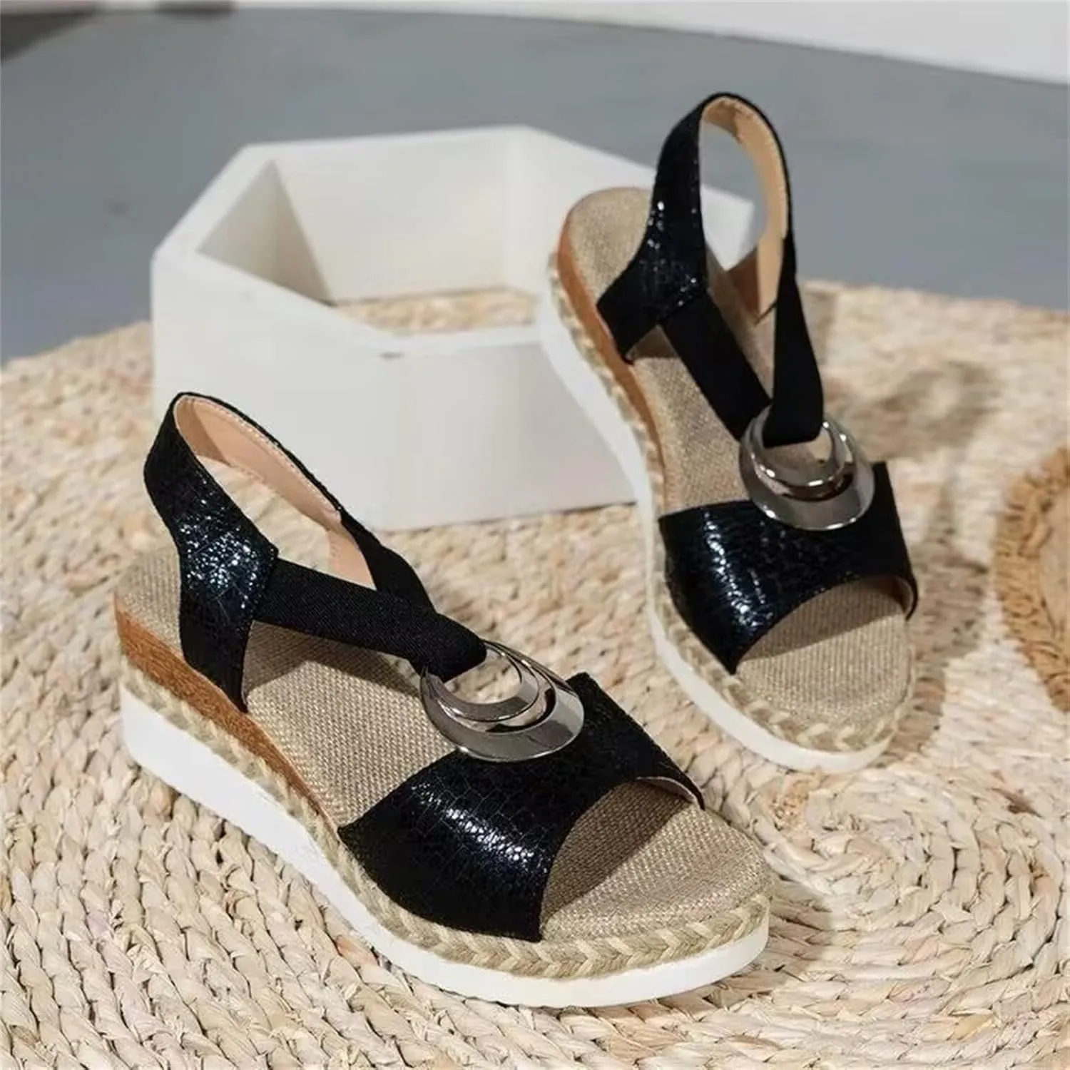 Open Toe Sandals for Women Wedge Heels Summer Dressy Platform Slippers Backless Walking Sneakers Arch Support Slides Orthotic Walking Sandal Comfy Orthopedic Slippers Bohemian Mules