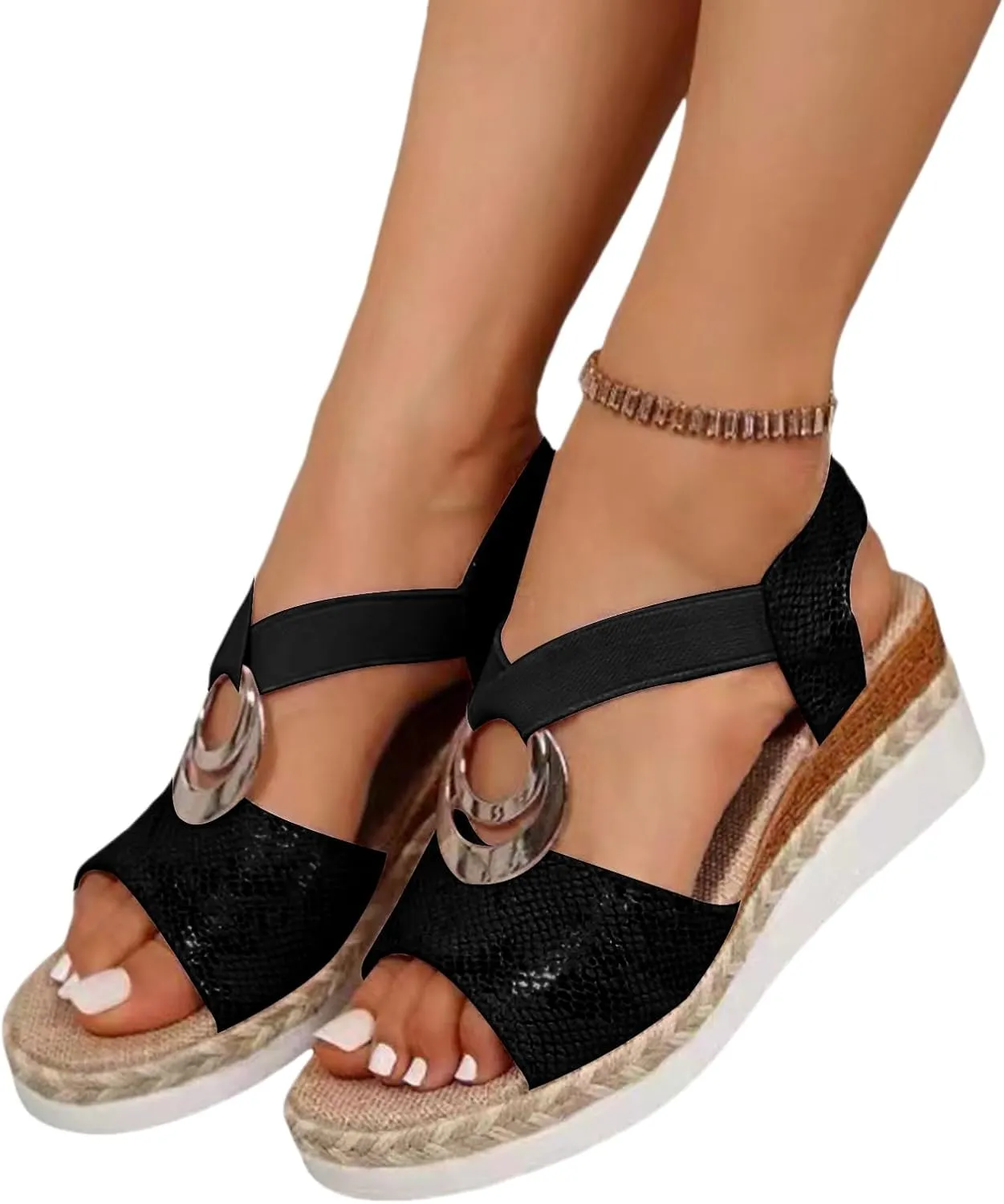 Open Toe Sandals for Women Wedge Heels Summer Dressy Platform Slippers Backless Walking Sneakers Arch Support Slides Orthotic Walking Sandal Comfy Orthopedic Slippers Bohemian Mules