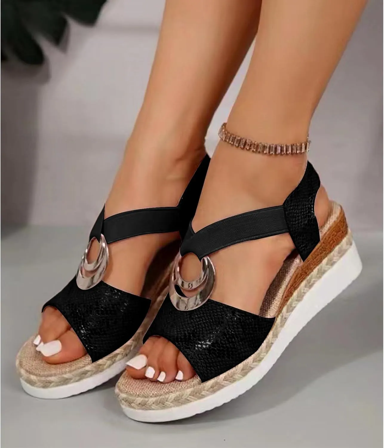 Open Toe Sandals for Women Wedge Heels Summer Dressy Platform Slippers Backless Walking Sneakers Arch Support Slides Orthotic Walking Sandal Comfy Orthopedic Slippers Bohemian Mules