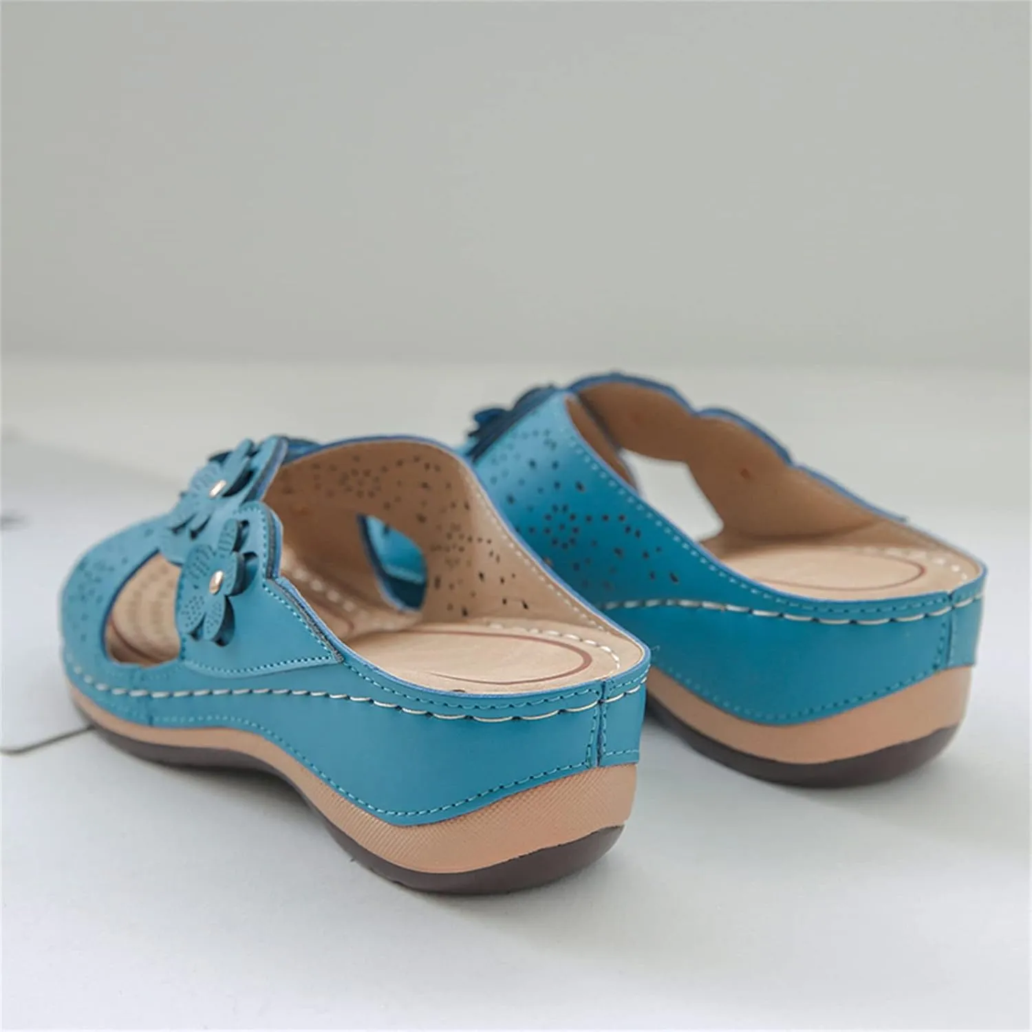 ORNVEION Open Toe Fancy Flower Women Wedge Orthopedic Sandals,Hollowed Slip on Arch Support Sandals Casual Bohemian Fashion Non-Slip Lightweight Slippers