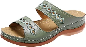 Orthopedic Sandals for Women 2025 Casual Vintage Bohemia Embroidered Slippers Slip-On Summer Arch Support Slippers Comfortable Slip On Flip Flops Indoor Outdoor Walking Shoes Footwear