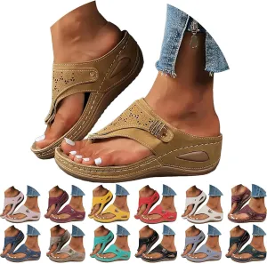 Orthopedic Sandals for Women 2025,Summer Slip On Beach Sandal Dressy Arch Support Wedge Slippers Vintage Wide Width Flip Flops Casual Boho Slipper