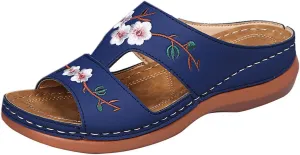 Orthopedic Sandals for Women Arch Support Walking Slippers Slip On Wide Width Anti-Slip Breathable Sandal Summer Flat Plantar Fasciitis Open Toe Beach Shoes Wedge Slides Platform