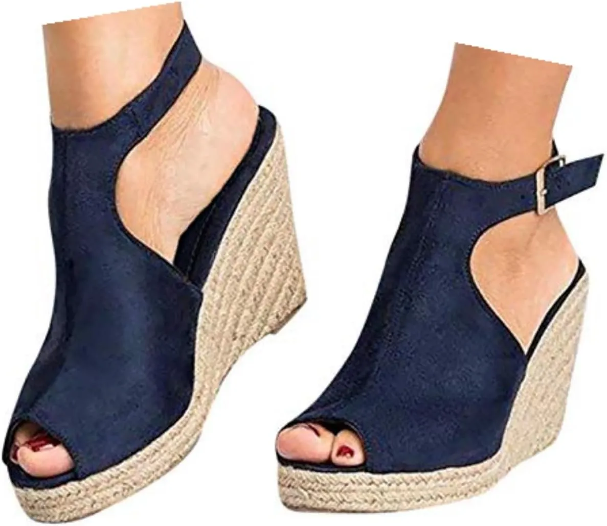 Orthopedic Sandals for Women Casual Summer Wedge Sandals for Women Dressy Open Toe Platform Wedges Buckle Ankle Strap Leather Sandals Espadrilles Beach Heels Sandal Strappy Slip on