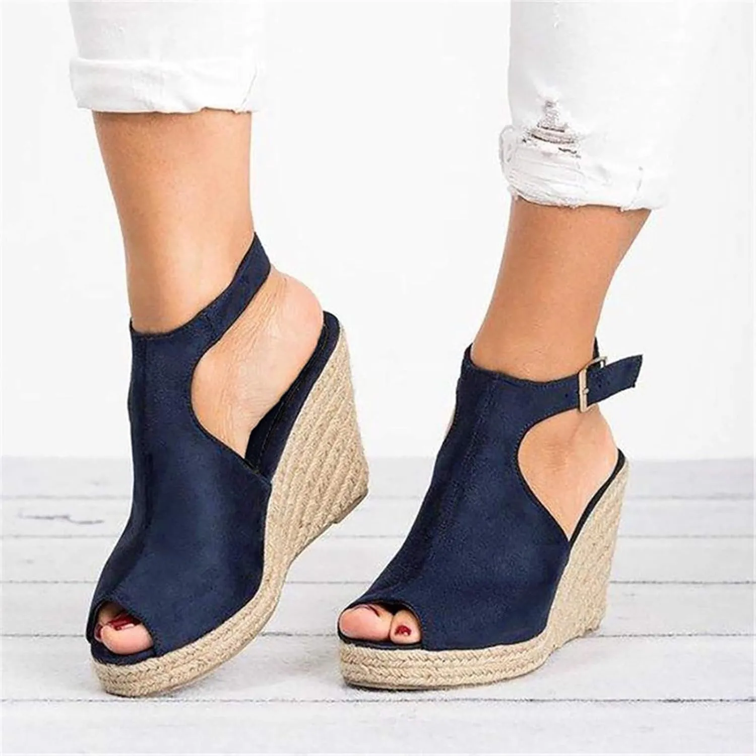 Orthopedic Sandals for Women Casual Summer Wedge Sandals for Women Dressy Open Toe Platform Wedges Buckle Ankle Strap Leather Sandals Espadrilles Beach Heels Sandal Strappy Slip on