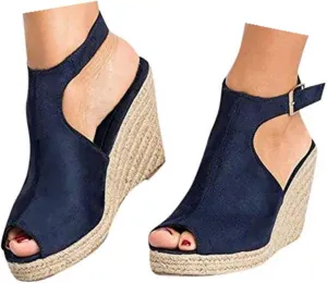 Orthopedic Sandals for Women Casual Summer Wedge Sandals for Women Dressy Open Toe Platform Wedges Buckle Ankle Strap Leather Sandals Espadrilles Beach Heels Sandal Strappy Slip on