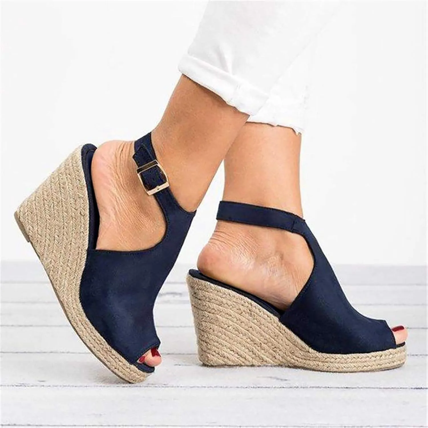 Orthopedic Sandals for Women Casual Summer Wedge Sandals for Women Dressy Open Toe Platform Wedges Buckle Ankle Strap Leather Sandals Espadrilles Beach Heels Sandal Strappy Slip on