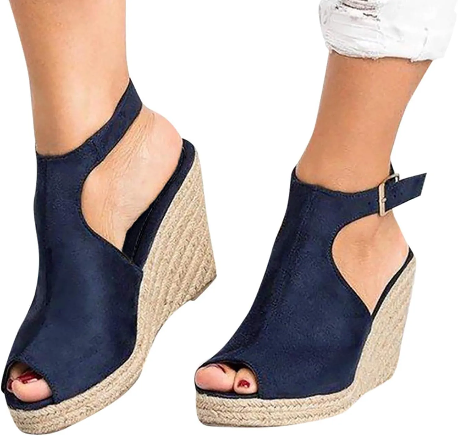 Orthopedic Sandals for Women Casual Summer Wedge Sandals for Women Dressy Open Toe Platform Wedges Buckle Ankle Strap Leather Sandals Espadrilles Beach Heels Sandal Strappy Slip on