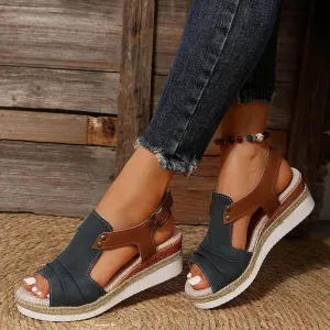 Orthopedic Wedge Sandals for Women 2025 Summer Dressy Flat Open Toe Ankle Strap Espadrilles Casual Strappy Slip on Platform Sandals Shoes Beach Boho Sandals Comfortable Outdoor Shoe