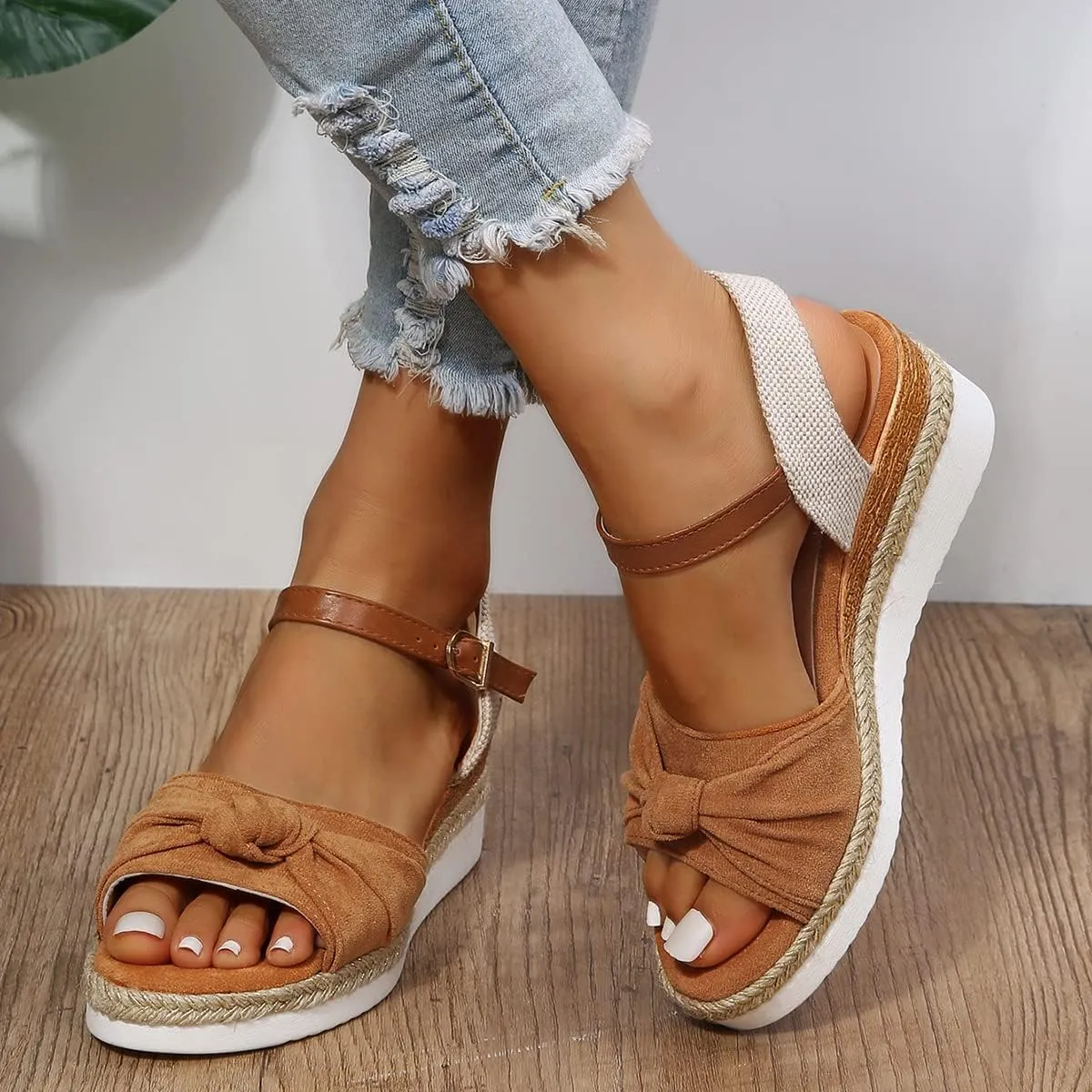 Orthopedic Wedge Sandals for Women Dressy Espadrilles Heels Platform Sandals Open Toe Buckle Ankle Strap Sandal Summer Casual Boho Walking Vacation Beach Shoes