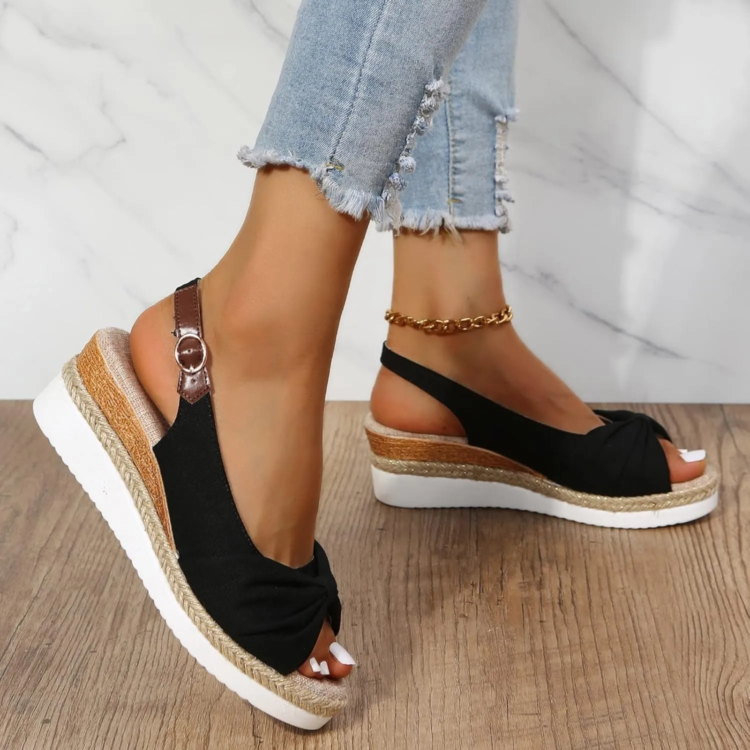 Orthopedic Wedge Sandals Women Summer Dressy Ankle Strap Flat Sandals Casual Strappy Low Wedges Slip on Zipper Beach Sandals
