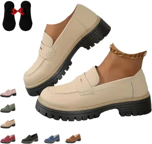 Orthoture-Orthopedic Platform Loafers, Leather Loafers for Women 2024 Comfortable, Chunky Penny Loafers for Women