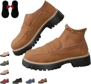 Orthoture-Orthopedic Platform Loafers, Leather Loafers for Women 2024 Comfortable, Chunky Penny Loafers for Women