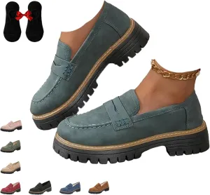 Orthoture-Orthopedic Platform Loafers, Leather Loafers for Women 2024 Comfortable, Chunky Penny Loafers for Women