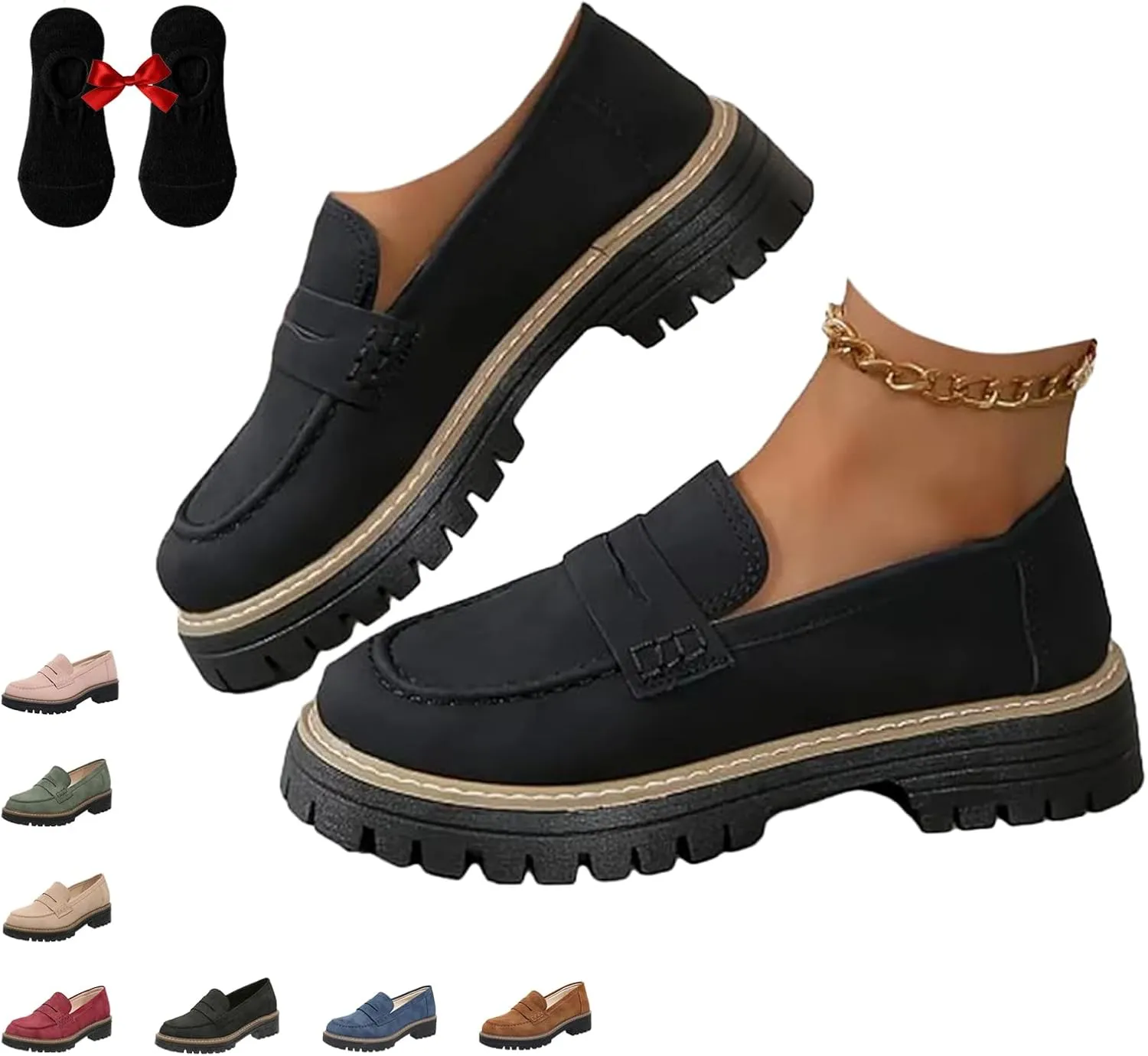 Orthoture-Orthopedic Platform Loafers, Leather Loafers for Women 2024 Comfortable, Chunky Penny Loafers for Women