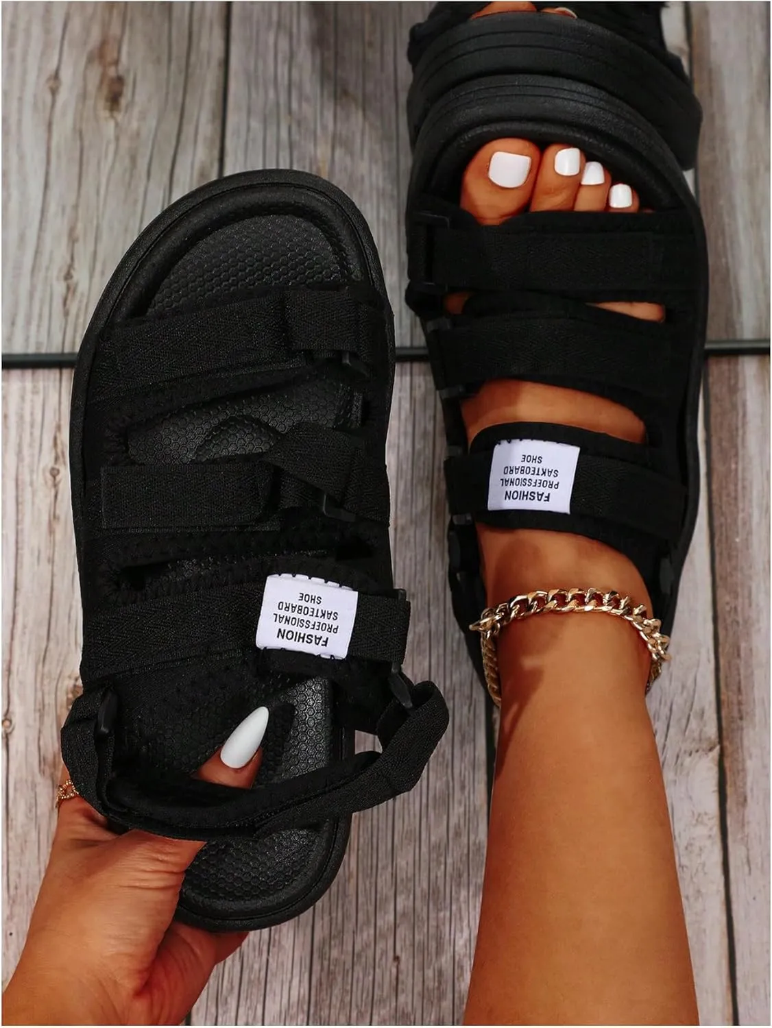 OYOANGLE Women's Open Toe Walking Sport Sandals Platform Casual Outdoor Slip On Sandals