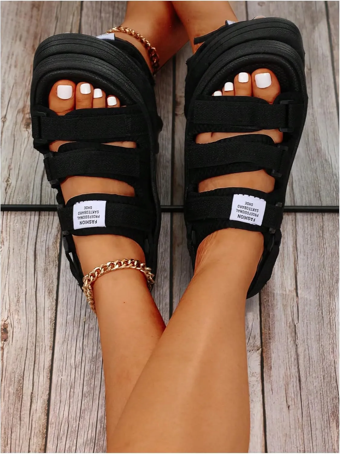 OYOANGLE Women's Open Toe Walking Sport Sandals Platform Casual Outdoor Slip On Sandals