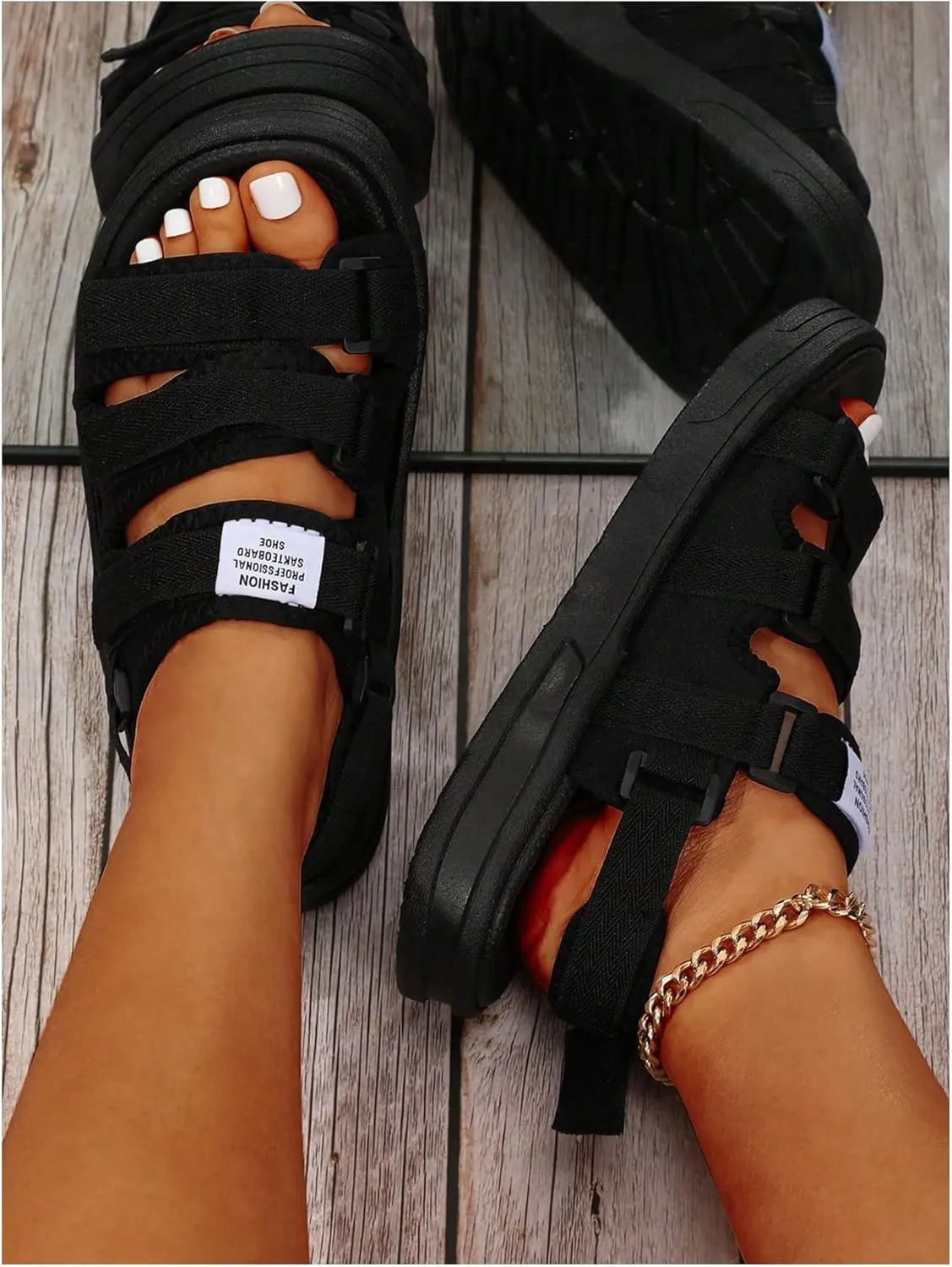 OYOANGLE Women's Open Toe Walking Sport Sandals Platform Casual Outdoor Slip On Sandals