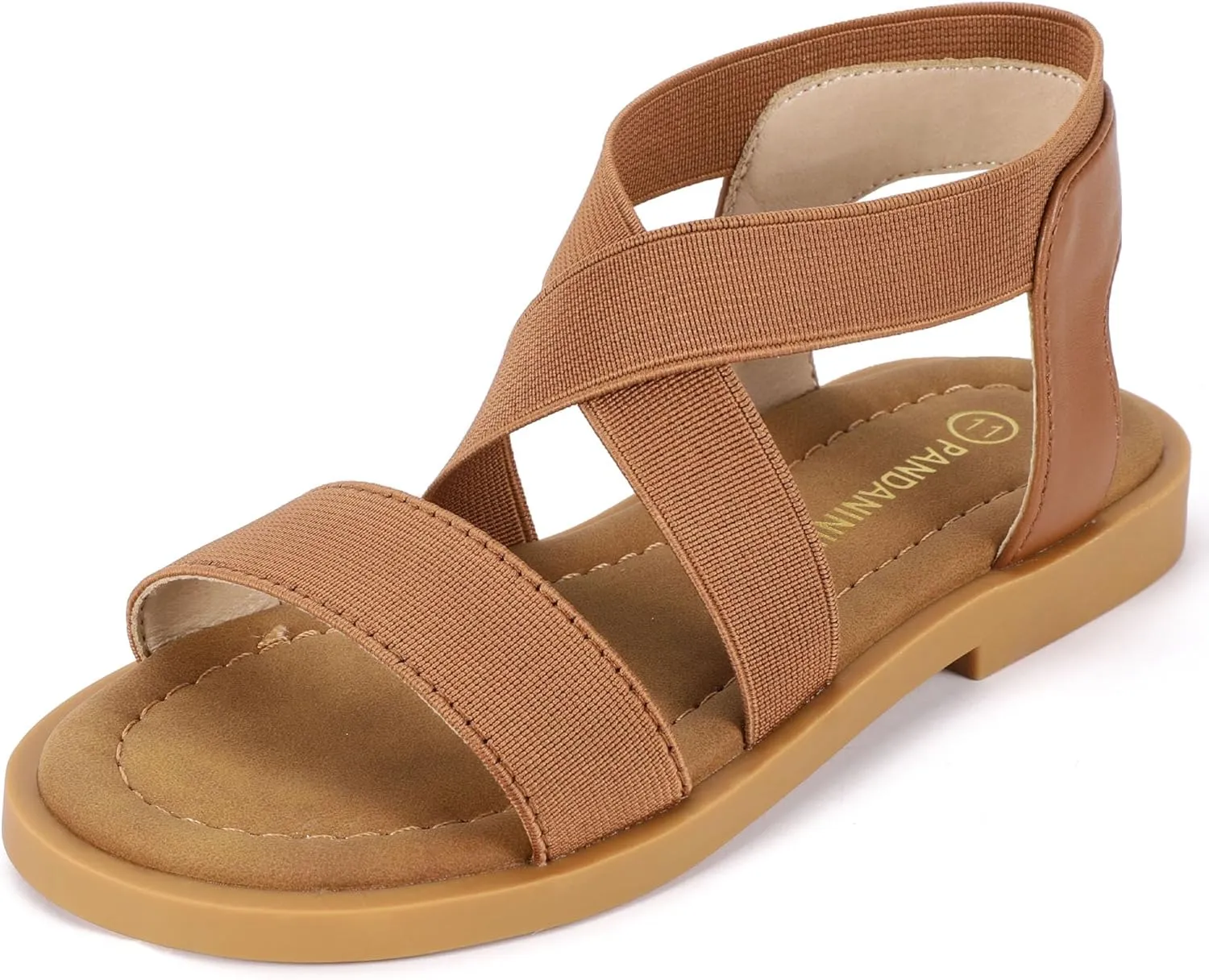 PANDANINJIA Girls Sandals Slip-on Elastic Ankle Cross Strappy Gladiator Dress Sandals Flats Summer Shoes Little Big Kids Sandals