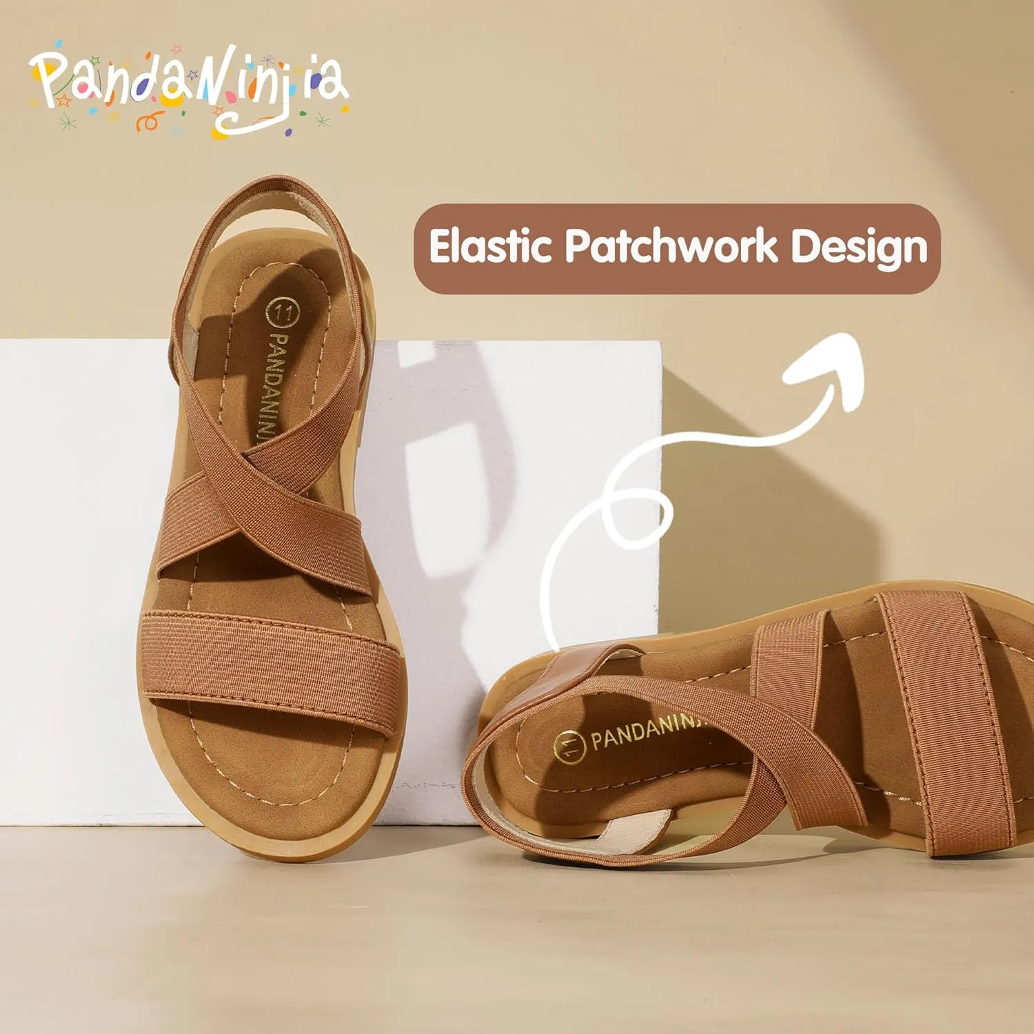PANDANINJIA Girls Sandals Slip-on Elastic Ankle Cross Strappy Gladiator Dress Sandals Flats Summer Shoes Little Big Kids Sandals