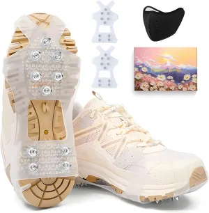 PangSing & Nan White & Transparent Ice Cleats for Shoes & Boots, Non Slip Grips for Snow & Ice Traction, Hiking & Walking