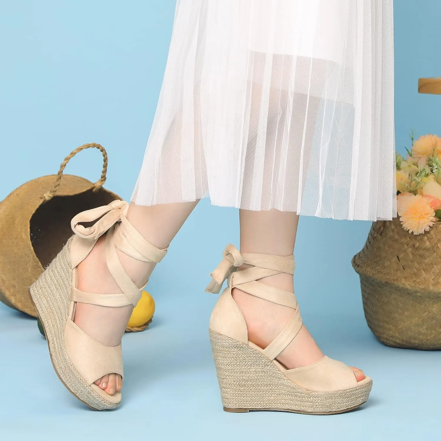 Perphy Lace Up Espadrilles Wedge Heels Sandals for Women