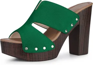 Perphy Platform Slip on Block High Heels Slides Sandals for Women