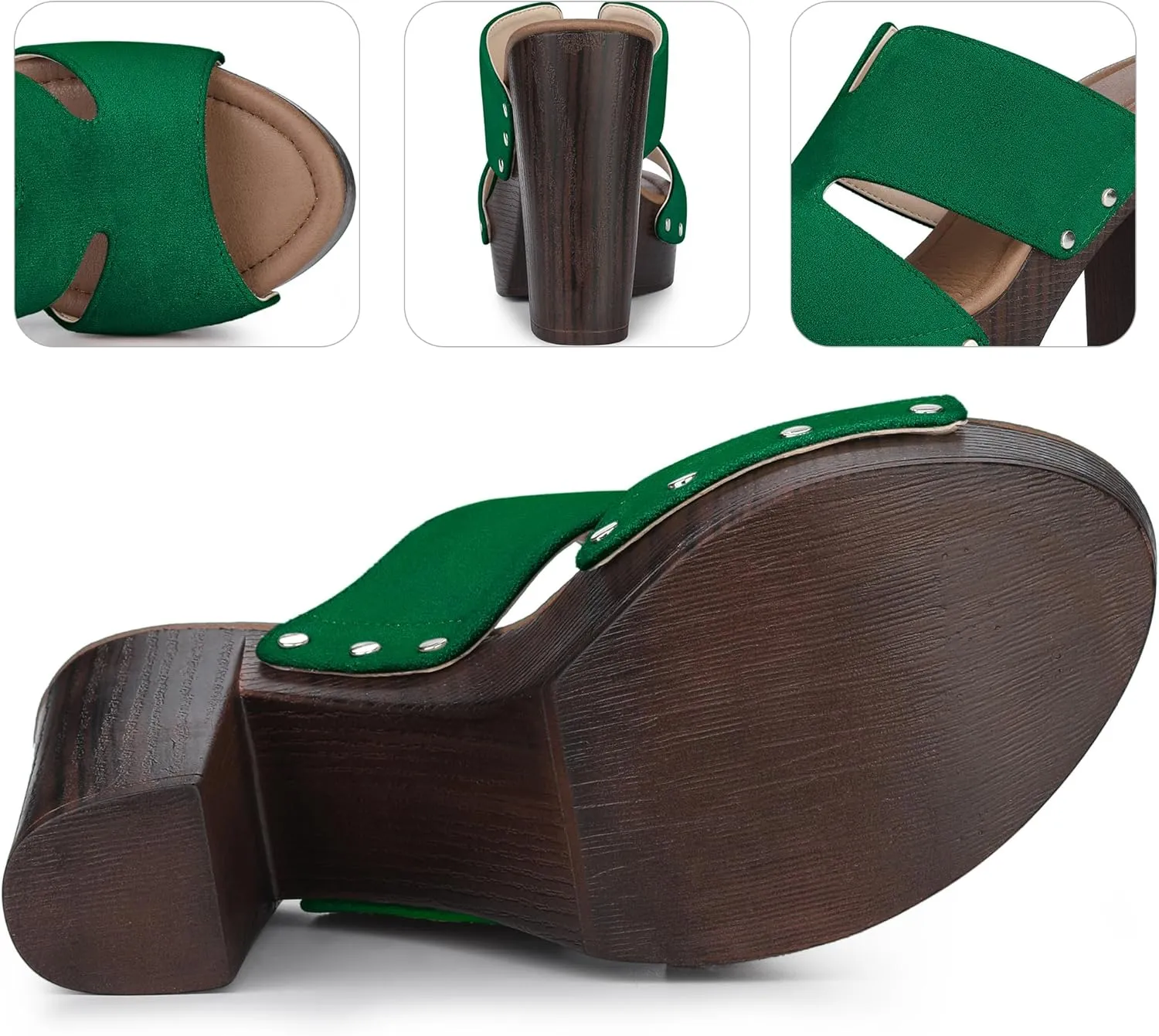 Perphy Platform Slip on Block High Heels Slides Sandals for Women