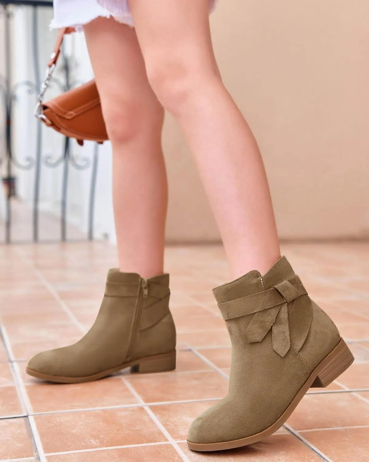PiePieBuy Kids Girls Tie Knot Ankle Boots Chunky Low Block Heel Chelsea Dress Booties Winter Shoes With Zipper