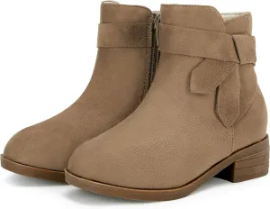 PiePieBuy Kids Girls Tie Knot Ankle Boots Chunky Low Block Heel Chelsea Dress Booties Winter Shoes With Zipper