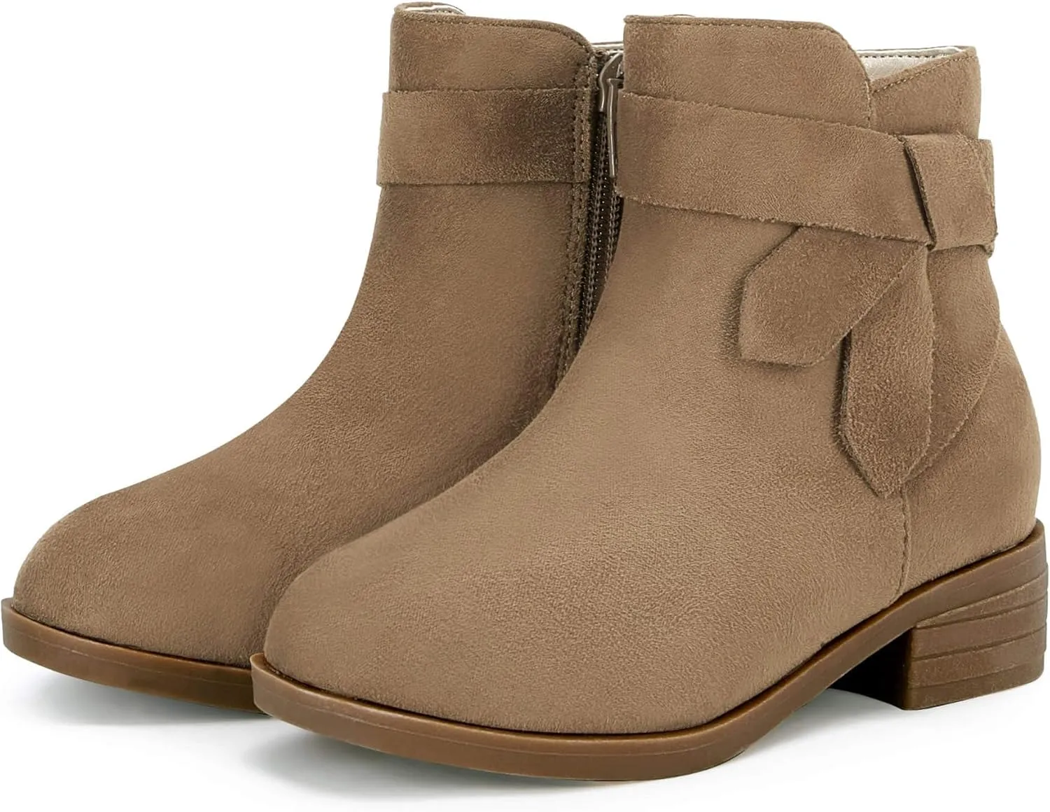 PiePieBuy Kids Girls Tie Knot Ankle Boots Chunky Low Block Heel Chelsea Dress Booties Winter Shoes With Zipper