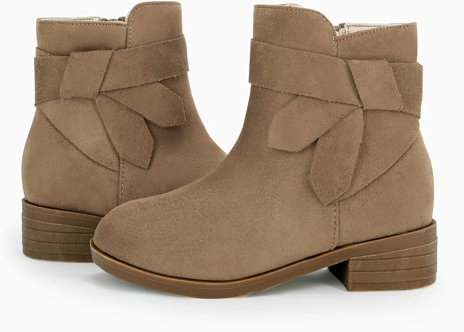 PiePieBuy Kids Girls Tie Knot Ankle Boots Chunky Low Block Heel Chelsea Dress Booties Winter Shoes With Zipper