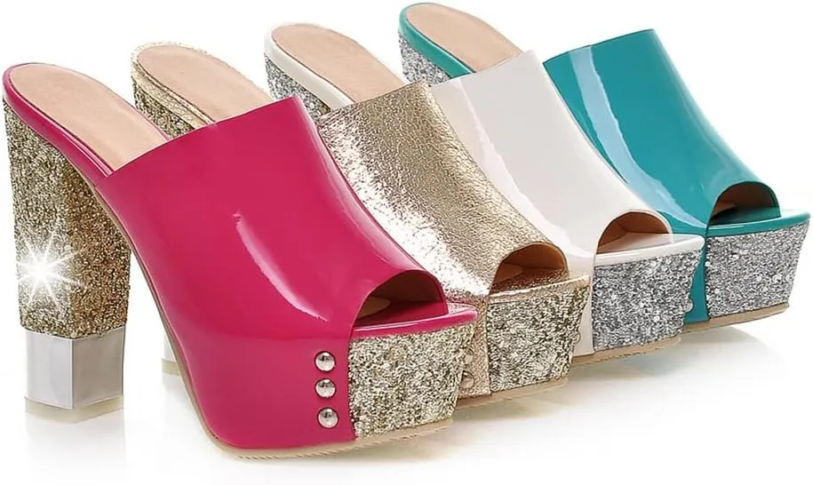 Platform Heels Slippers Slip On Show Slingback Chunky Heels