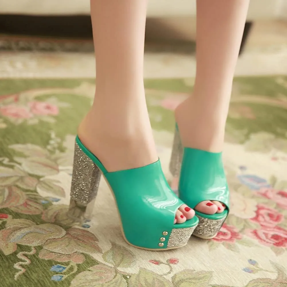 Platform Heels Slippers Slip On Show Slingback Chunky Heels