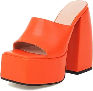 Platform Heels Slippers Slip On Show Slingback Chunky Heels