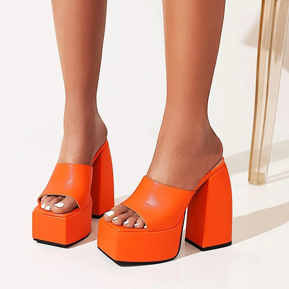 Platform Heels Slippers Slip On Show Slingback Chunky Heels