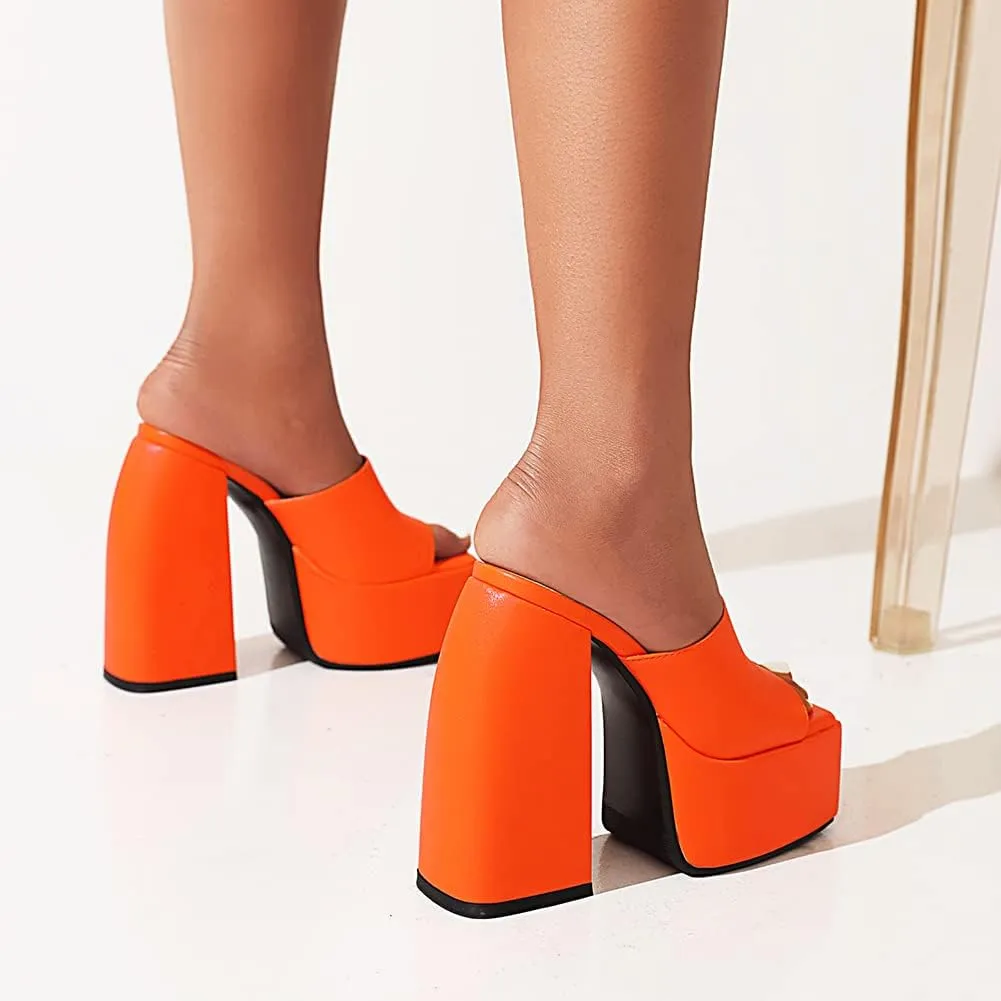 Platform Heels Slippers Slip On Show Slingback Chunky Heels