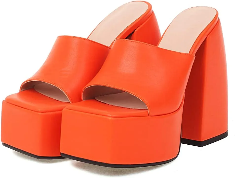 Platform Heels Slippers Slip On Show Slingback Chunky Heels