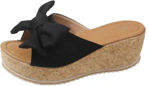 Platform Sandals for Women Trendy Bow-Knot Slide Wedge Slippers Comfortable Elegant Cute Beach Slippers Summer Walking Indoor Outdoor Shoes
