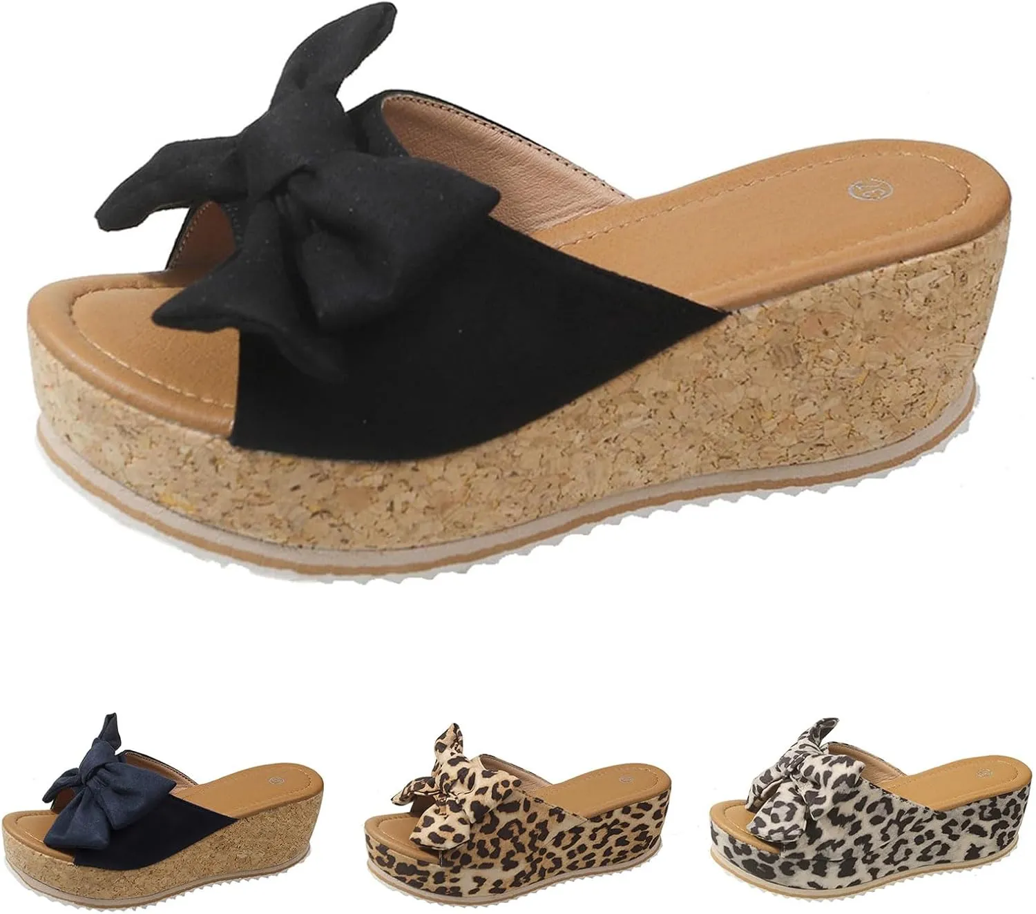 Platform Sandals for Women Trendy Bow-Knot Slide Wedge Slippers Comfortable Elegant Cute Beach Slippers Summer Walking Indoor Outdoor Shoes