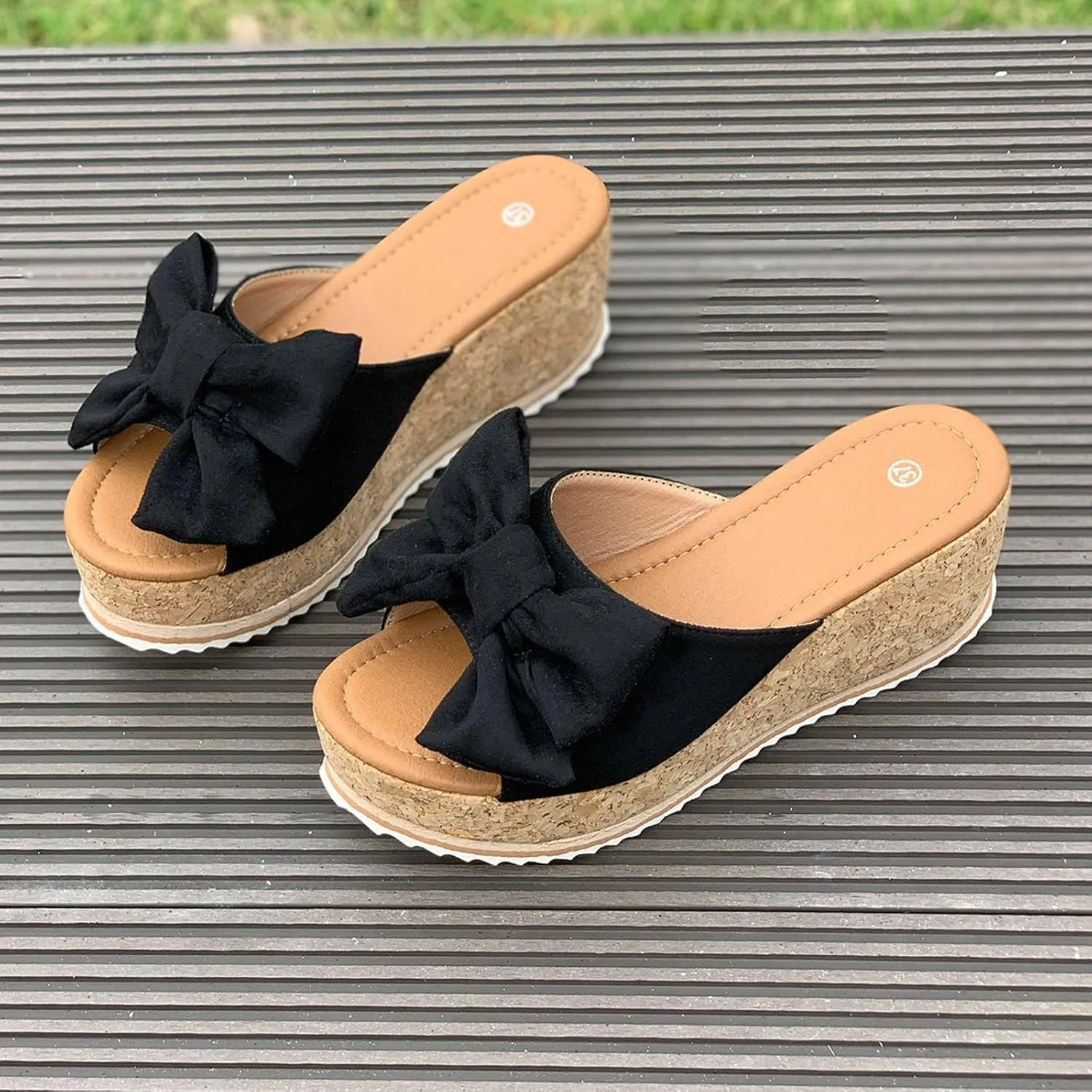 Platform Sandals for Women Trendy Bow-Knot Slide Wedge Slippers Comfortable Elegant Cute Beach Slippers Summer Walking Indoor Outdoor Shoes