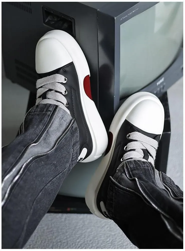 PU Leather Romantic Chunky Platform Sneakers with 2.36 Inch Hidden Wedge for Women Daily Wear Love Heart Sole Design Couple Matching Street Style