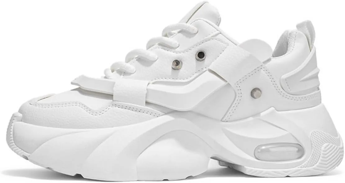 PU Leather Y2K Chunky Hidden Wedge Sneakers for Women Nonslip Thick Sole Platform Shoes for Walking Work Daily Wear Casual Versatile White Shoes